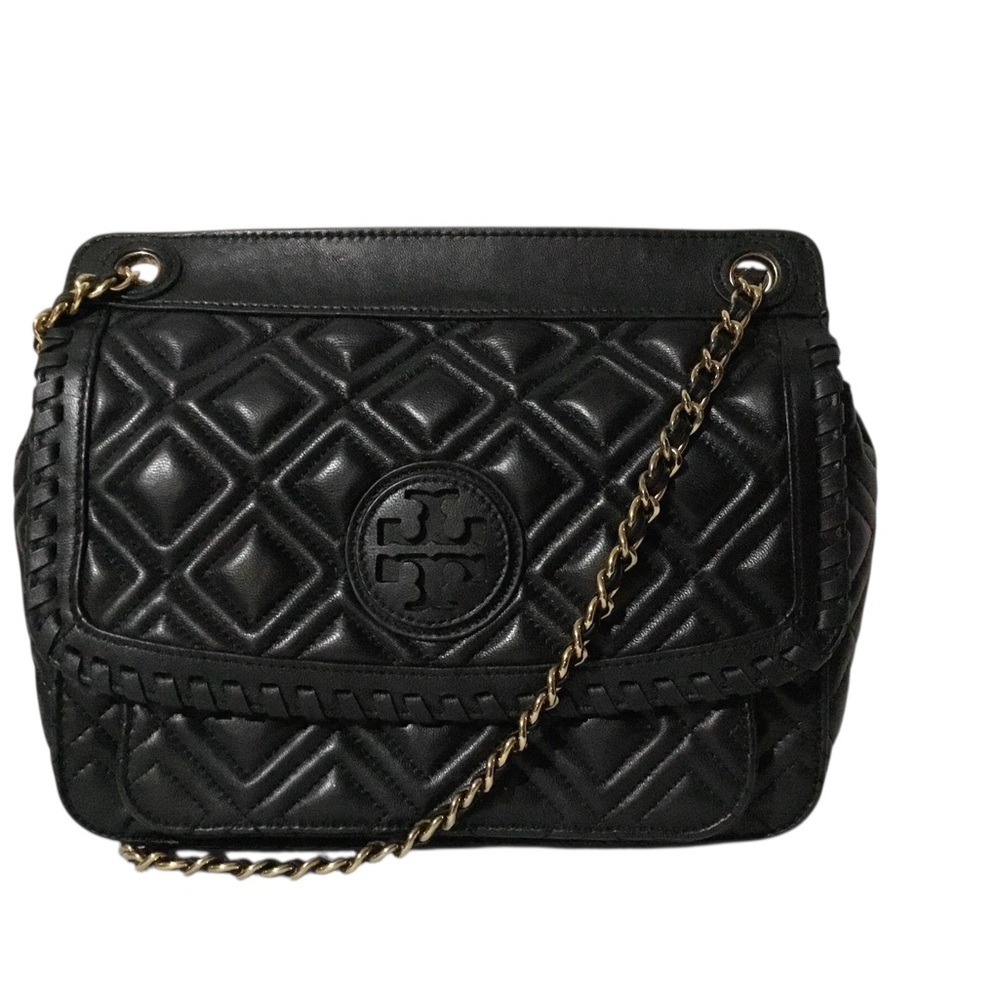Tory Burch Black Quilted Leather Chain-Handle Shoulder Bag with Dust Bag